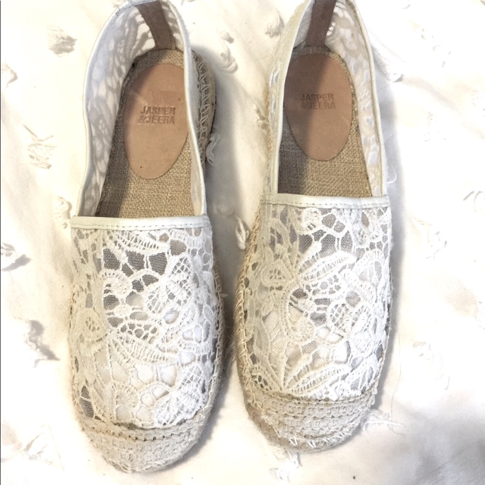 Anthropologie Lace Mesh Flat Slip On Jasper & Jeera Boho Espadrille Shoes Sz 7